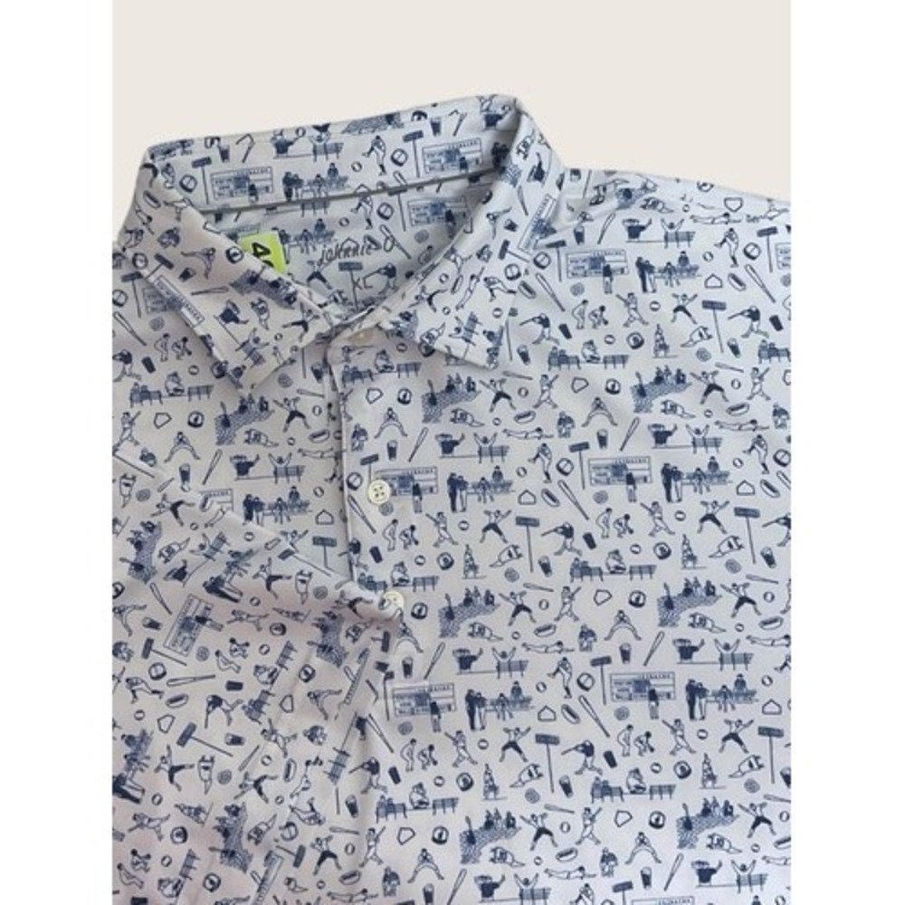NWOT Johnnie O UPF50+ Midnight Navy AllOver Print Golf Polo Shirt Men XL Vietnam